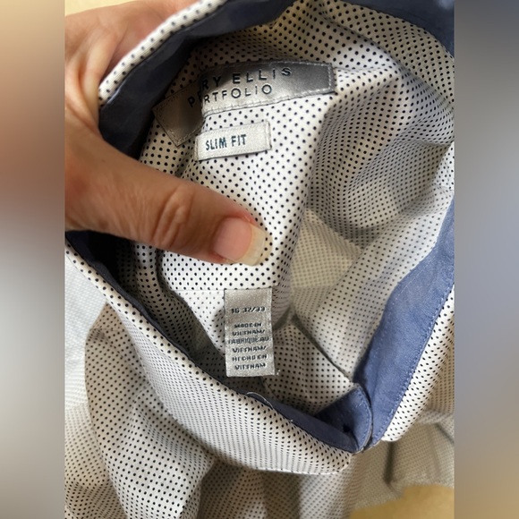 Perry Ellis Portfolio Mens Sz 16 32/33 White/Black Polka Dot Long Sleeve Shirt - Picture 11 of 12